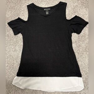 INC International Concepts Black and White Cold Shoulder Blouse